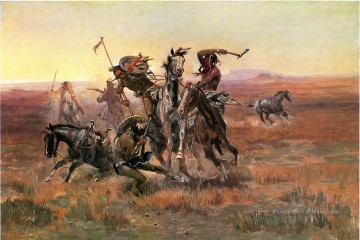 Quand Blackfeet et Sioux Rencontrez cowboy Charles Marion Russell Indiana Peinture à l'huile